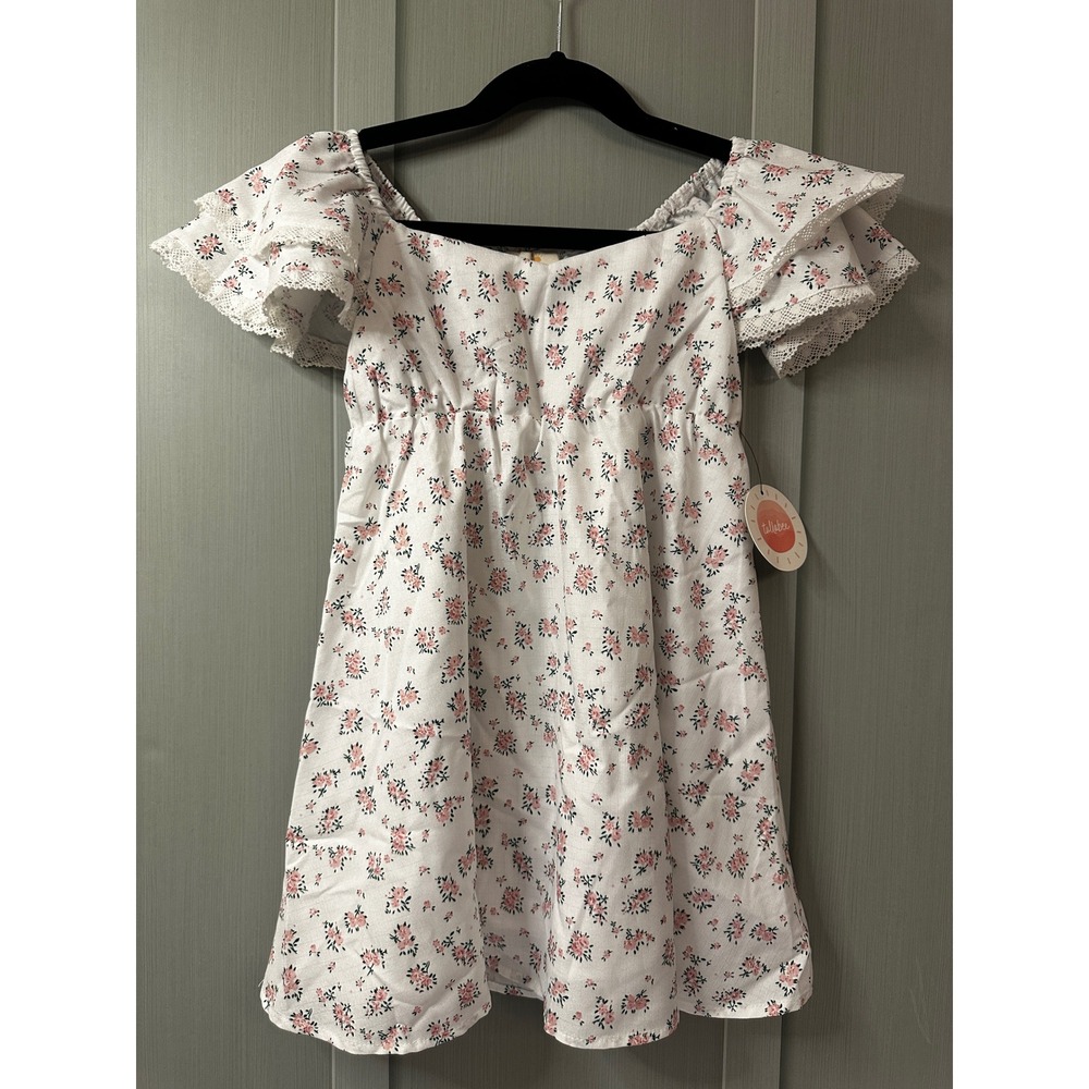 Tullabee Kids Ivory Pink Floral Flutter Sleeve Lace Trim Dress 3T YK10202BJ